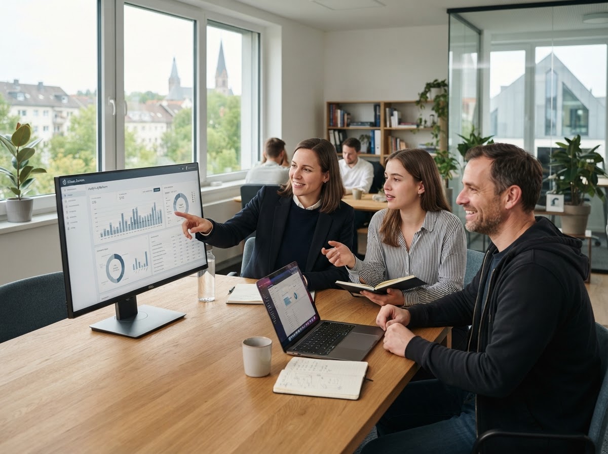 Schwan Zinsheim Team bei der Analyse von Portfoliodaten